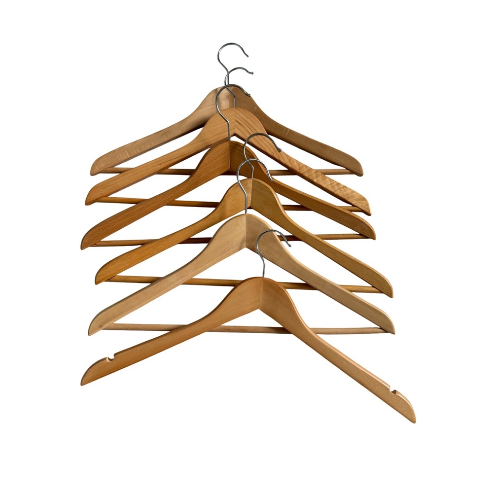 Lot of 5 Vintage Wooden Clothes Hangers‎ Mixed Yugoslavia Taiwan Closet Storage